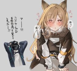 Rule 34 | 1girl, animal ears, arknights, assisted masturbation, black jacket, blush, braid, brown hair, ceobe (arknights), ceobe (unfettered) (arknights), clothed masturbation, clothes lift, crotch rub, doctor, doctor (arknights), dog ears, dog girl, fang, female masturbation, grey shirt, jacket, long hair, masturbation, moaning, open clothes, open jacket, panties, public indecency, public masturbation, pussy juice, pussy juice puddle, pussy juice stain, red eyes, shirt, simple background, skirt, skirt lift, table, table humping, translation request, twin braids, underwear, wet, wet clothes, wet panties