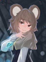 Rule 34 | 1girl, absurdres, animal ears, black vest, capelet, clip studio paint (medium), closed mouth, commentary request, crystal, grey capelet, grey hair, highres, jewelry, lenserd, long sleeves, looking at viewer, mouse ears, mouse girl, nazrin, pendant, red eyes, shirt, short hair, smile, solo, touhou, upper body, vest, white shirt