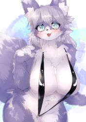Rule 34 | 1girl, blue eyes, breasts, brown hair, furry, furry female, highres, htg (htg92), long hair, open mouth, solo