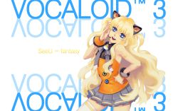 Rule 34 | 1girl, animal ears, blonde hair, blue eyes, bracelet, female focus, headset, highres, jewelry, long hair, open mouth, seeu, sgi, skirt, smile, solo, symbol-shaped pupils, thighhighs, very long hair, vocaloid, white background, zettai ryouiki