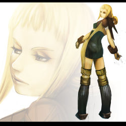Rule 34 | 00s, 1girl, armor, ass, blonde hair, braid, final fantasy, final fantasy xii, leather armor, letterboxed, penelo, romper, shotshell, solo, twin braids, twintails, wrist cuffs, zoom layer