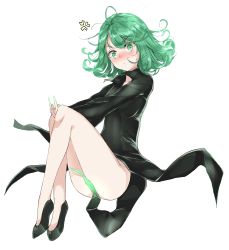 Rule 34 | 1girl, absurdres, artist request, black dress, blush, child, dress, full body, green eyes, green hair, highres, looking at viewer, no panties, one-punch man, short hair, simple background, solo, tatsumaki, telekinesis, white background