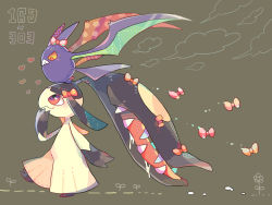 Rule 34 | 1girl, akadako, black hair, black skin, blunt bangs, blush, bow, brown background, closed mouth, colored sclera, colored skin, creatures (company), crobat, drooling, extra mouth, eye contact, female focus, flat chest, flower, from side, full body, game freak, gen 2 pokemon, gen 3 pokemon, hair bow, happy, heart, leg up, light blush, looking at another, looking down, looking up, mawile, multicolored skin, nintendo, on head, one-hour drawing challenge, open mouth, pink bow, pokedex number, pokemon, pokemon (creature), pokemon on head, profile, red bow, red eyes, saliva, sharp teeth, smile, standing, standing on one leg, teeth, two-tone skin, walking, yellow sclera, yellow skin, yuri