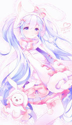 Rule 34 | absurdres, blue eyes, blue hair, blue skirt, bow, commentary, crossover, detached sleeves, english text, gloves, hat, hatsune miku, hello kitty, highres, long hair, mamemame, necktie, one eye closed, pink bow, rabbit, rabbit yukine, sanrio, scarf, shirt, simple background, skirt, smile, snowflakes, symbol-only commentary, thighhighs, twintails, very long hair, vocaloid, white background, white shirt, winter clothes, yuki miku, zettai ryouiki