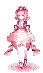 Rule 34 | 1girl, alternate costume, black headwear, breasts, brown jacket, cane, cropped jacket, danganronpa (series), danganronpa 2: goodbye despair, dress, flipped hair, heart, highres, holding, holding cane, jacket, large breasts, looking at viewer, medium hair, nanami chiaki, open clothes, open jacket, over-kneehighs, pink dress, pink eyes, pink footwear, pink hair, pink headwear, shoes, short sleeves, simple background, smile, solo, standing, thighhighs, white background, white dress, white thighhighs, yomu (dangan yomu)