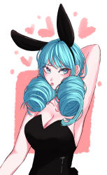 Rule 34 | 1girl, absurdres, blue hair, breasts, cleavage, drill hair, gwen (league of legends), highres, league of legends, leotard, playboy bunny, twin drills