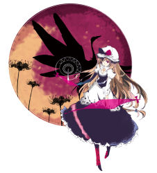 Rule 34 | 1girl, alternate costume, female focus, flower, full body, hafuri, hat, plant, solo, touhou, white background, yakumo yukari