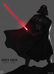 Rule 34 | 1boy, armor, cape, character name, cyborg, darth vader, energy sword, helmet, lightsaber, male focus, signature, solo, star wars, sword, watermark, weapon, xiaoguimist
