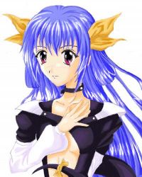 Rule 34 | 1girl, arc system works, blue hair, dizzy (guilty gear), guilty gear, lowres, red eyes, simple background, solo
