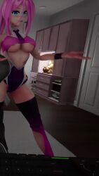 Rule 34 | 1girl, 3d, animated, aqua eyes, areola slip, ass, audible speech, beckoning, breasts, english audio, highres, indie virtual youtuber, indoors, interior, large breasts, looking at viewer, medium breasts, pink hair, ponytail, sasha nakamoto, solo, sound, standing, tagme, talking to viewer, thighs, underboob, video, virtual youtuber