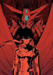 Rule 34 | 1boy, cover, cover image, cover page, getter-1 (devolution), getter robo, getter robo devolution, green eyes, highres, looking at viewer, manga cover, mecha, monochrome, nagare ryoma (devolution), official art, pilot suit, red theme, robot, scarf, science fiction, shimizu eiichi, shimoguchi tomohiro, super robot, textless version, v-shaped eyebrows