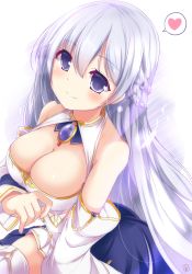Rule 34 | 1girl, azur lane, bare shoulders, blush, braid, breasts, cleavage, commentary request, detached sleeves, hair between eyes, heart, highres, large breasts, long hair, looking at viewer, nanaume (shichimi tougarashi), purple eyes, rodney (azur lane), silver hair, smile, solo, spoken heart