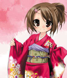 Rule 34 | brown eyes, brown hair, child, hair ornament, hairclip, japanese clothes, kimono, smile, solo, takeya yuuki, takeyasan