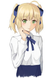 Rule 34 | 1girl, ahoge, alternate hairstyle, artoria pendragon (fate), blonde hair, blush, bow, fate/stay night, fate (series), green eyes, hair bow, heikichi, saber (fate), short twintails, solo, twintails