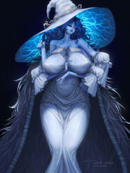 Rule 34 | 1girl, blue hair, breasts, elden ring, hat, highres, large breasts, multiple arms, ranni the witch, slivokuch, solo, witch hat