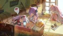 Rule 34 | 3girls, animal ears, azur lane, black ribbon, blush, blush stickers, book, bowl, breasts, camisole, chopsticks, closed eyes, commentary request, day, detached sleeves, dress, dumbbell, eating, electricity, hair bun, hair ornament, hair ribbon, hairband, head rest, holding, holding bowl, holding chopsticks, indoors, jacket, laffey (azur lane), long hair, long sleeves, medium breasts, mole, mole on breast, multiple girls, no shoes, off shoulder, one side up, parted lips, pink jacket, pleated skirt, prinz eugen (azur lane), purple eyes, purple hair, rabbit ears, red eyes, red hairband, red skirt, ribbon, rice, shadowsinking, shirt, unworn shirt, short sleeves, side bun, silver hair, single hair bun, single side bun, sitting, skirt, sleeveless, sleeveless dress, sleeves past wrists, sunlight, television, thighhighs, translation request, twintails, unicorn (azur lane), very long hair, wariza, water, watering, white camisole, white dress, white legwear, white shirt, wrench, x x