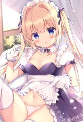 Rule 34 | 1girl, :p, apron, azumi kazuki, black bow, black dress, blonde hair, blue eyes, blush, bow, bow panties, breasts, closed mouth, clothes lift, commentary request, curtains, dress, dress lift, feet out of frame, frilled apron, frilled dress, frills, gloves, hair between eyes, hair bow, hair intakes, highres, lifted by self, long hair, maid, maid headdress, original, panties, puffy short sleeves, puffy sleeves, short sleeves, small breasts, smile, solo, thighhighs, tongue, tongue out, twintails, underwear, very long hair, white apron, white gloves, white panties, white thighhighs, window