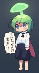 Rule 34 | 1girl, antennae, barefoot, black cape, black shorts, blue eyes, blush, cape, closed mouth, collared shirt, commentary request, empty eyes, expressionless, full body, glowing mushroom, green hair, highres, long sleeves, mushroom on head, red cape, shirt, short hair, shorts, simple background, solo, standing, swept bangs, touhou, translation request, two-sided cape, two-sided fabric, ugif, white shirt, wriggle nightbug