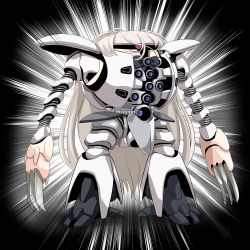 Rule 34 | black background, claw (weapon), conte di cavour (kancolle), full body, grey hair, gundam, highres, kantai collection, kapool, long hair, mecha, pun, robot, standing, tk8d32, turn a gundam, two-tone background, very long hair, weapon, white background
