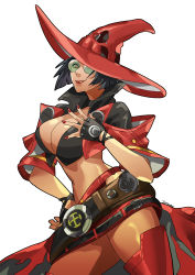 Rule 34 | 1girl, absurdres, arc system works, black hair, breasts, cleavage, fingerless gloves, glasses, gloves, guilty gear, guilty gear strive, hat, highres, i-no, large breasts, lipstick, makeup, midriff, nail polish, revealing clothes, thighhighs, witch hat