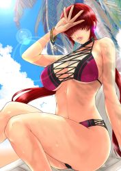 Rule 34 | 1girl, breasts, highres, large breasts, red hair, shermie (kof), solo, swimsuit, the king of fighters