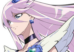 Rule 34 | 1girl, absurdres, blue eyes, brooch, choker, closed mouth, cure moonlight, earrings, flower earrings, heartcatch precure!, highres, jewelry, long hair, magical girl, neck, precure, purple hair, simple background, solo, swept bangs, tsukikage oyama, tsukikage yuri, upper body, white background