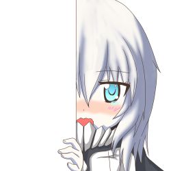 Rule 34 | 10s, 1girl, abyssal ship, blue eyes, blush, colored skin, kantai collection, looking at viewer, nagineko, no headwear, open mouth, pale skin, peeking out, solo, tears, transparent background, wavy mouth, white hair, white skin, wo-class aircraft carrier