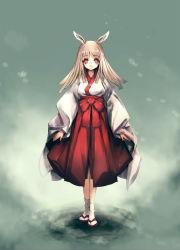 Rule 34 | 1girl, animal ears, blonde hair, full body, highres, hitomaru, japanese clothes, long hair, looking at viewer, non-web source, original, red eyes, socks, solo