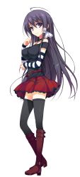 Rule 34 | 1girl, absurdres, black thighhighs, boots, full body, hand on own chest, highres, knee boots, long hair, looking at viewer, mizuno rin, non-web source, pleated skirt, purple eyes, reminiscence, skirt, smile, solo, thighhighs, tomose shunsaku, transparent background, very long hair, zettai ryouiki