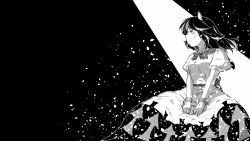 Rule 34 | 1girl, black background, bow, bowtie, closed mouth, commentary request, cuts, dress, greyscale, highres, horns, injury, kijin seija, looking to the side, monochrome, multicolored hair, profile, puffy short sleeves, puffy sleeves, short hair, short sleeves, single horn, solo, streaked hair, sunatoshi, touhou
