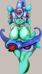 Rule 34 | breasts, breasts out, digimon, digimon (creature), fins, frog girl, helmet, highres, large breasts, monster girl, ranamon