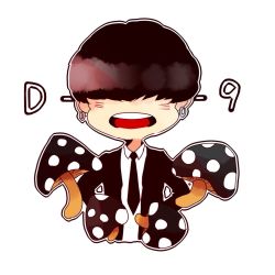 Rule 34 | 1boy, bigbang, black hair, black necktie, blazer, chibi, collared shirt, countdown, daesung, earrings, hair over eyes, hands on own hips, highres, jacket, jewelry, male focus, mushroom, necktie, open mouth, shirt, smile, solo, white background