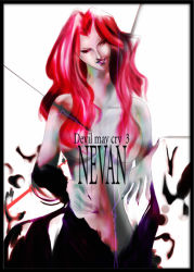 Rule 34 | 00s, 1girl, capcom, collarbone, devil may cry, devil may cry (series), devil may cry 3, head tilt, looking at viewer, nevan, red hair, renii, simple background, solo, text focus, wavy hair, white background
