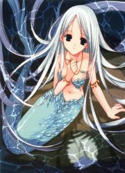 Rule 34 | 00s, 1girl, aquarian age, artbook, highres, jewelry, long hair, mermaid, monster girl, nanase aoi, necklace, seven colors of the wind, silver hair, solo, water, wet