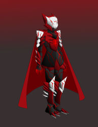 Rule 34 | 1girl, alternate form, armor, blank eyes, cape, claws, creature, crossover, demon girl, devil may cry (series), devil trigger, full body, grey eyes, red cape, ruby rose, rwby, silverblur100, solo, spiked armor, standing, white eyes