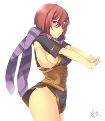 Rule 34 | 1girl, breasts, groin, large breasts, nel zelpher, pikkyo, red hair, scarf, short hair, sideboob, solo, star ocean, star ocean till the end of time