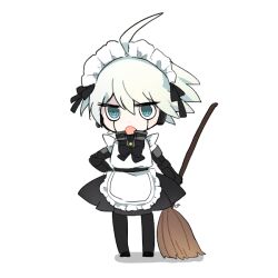 Rule 34 | 1boy, ahoge, alternate costume, android, apron, bad id, bad twitter id, black bow, black bowtie, black dress, black footwear, black pantyhose, black sleeves, blue eyes, bow, bowtie, broom, commentary request, crossdressing, dalrye v3, danganronpa (series), danganronpa v3: killing harmony, deformed, dress, enmaided, frilled apron, frills, full body, hair between eyes, hair bow, hand on own hip, holding, holding broom, k1-b0, korean commentary, looking at viewer, maid, maid headdress, male focus, open mouth, pantyhose, pleated skirt, shadow, shoes, short dress, short hair, short sleeves, signature, simple background, skirt, solo, white apron, white background, white hair, white headdress