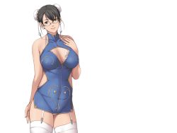 Rule 34 | 10s, 1girl, bare shoulders, black eyes, black hair, breasts, china dress, chinese clothes, cleavage, double bun, dress, earrings, female focus, game cg, garter straps, glasses, jewelry, kimijima yukari, large breasts, legs, looking at viewer, panties, sei shoujo, short hair, smile, solo, standing, starless, thighhighs, thighs, transparent background, underwear, white background, will (company)