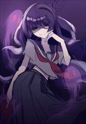 Rule 34 | 10s, 1girl, arisusama, bad id, bad pixiv id, blunt bangs, book, contrapposto, ghost, gradient background, long hair, looking at viewer, noroino hanako, pleated skirt, purple background, school uniform, serafuku, sketch, skirt, solo, standing, traditional youkai, youkai watch, youkai watch 2