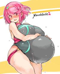 Rule 34 | 1girl, competition swimsuit, one-piece swimsuit, pregnant, pyra (xenoblade), sachito, solo, swimsuit, xenoblade chronicles (series), xenoblade chronicles 2