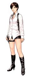 Rule 34 | absurdres, highres, mori toshiaki, non-web source, official art, rebecca chambers, resident evil, resident evil 0, short shorts, shorts, simple background, white background