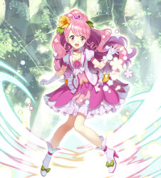 Rule 34 | 1girl, :d, absurdres, boots, buntan, choker, commentary request, cure grace, dress, earrings, flower, gloves, hair flower, hair ornament, hanadera nodoka, happy, healin&#039; good precure, high heel boots, high heels, highres, jacket, jewelry, long hair, looking at viewer, magical girl, open mouth, pink choker, pink dress, pink eyes, pink hair, pink jacket, pink skirt, pleated skirt, ponytail, precure, puffy short sleeves, puffy sleeves, short sleeves, skirt, smile, solo, white gloves