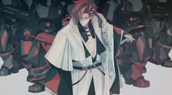 Rule 34 | fate/grand order, fate (series), japanese clothes, katana, male focus, red eyes, red hair, robot, sei 8220, sword, takasugi shinsaku (fate), weapon