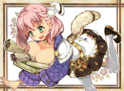 Rule 34 | 10s, 1girl, atelier (series), atelier escha &amp; logy, blush, book, bracelet, breasts, choker, cleavage, escha malier, falling, female focus, green eyes, hair ornament, hat, jewelry, large breasts, naha78, open mouth, pink hair, short hair, skirt, solo, thighhighs, tripping, twintails, white thighhighs