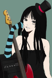 Rule 34 | 00s, 1girl, akiyama mio, bad id, bad pixiv id, bare shoulders, bass guitar, black eyes, black hair, blunt bangs, don&#039;t say &quot;lazy&quot;, dress, elbow gloves, facepaint, fingerless gloves, gloves, gothic lolita, hat, hime cut, instrument, inumoto, k-on!, lolita fashion, long hair, mini hat, mini top hat, solo, striped, top hat