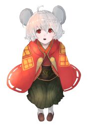 Rule 34 | 1girl, ahoge, alternate costume, animal ears, black skirt, brown footwear, commentary request, full body, grey hair, highres, looking at viewer, mouse ears, mouse girl, nazrin, open mouth, red eyes, sash, short hair, simple background, skirt, solo, teeth, touhou, upper teeth only, white background, yatsu (yaxtu1029)