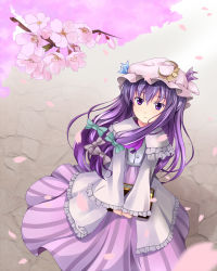 Rule 34 | 1girl, bad id, bad pixiv id, book, cherry blossoms, crescent, female focus, hat, highres, long hair, patchouli knowledge, purple eyes, purple hair, qiuzhi huiyi, solo, touhou, very long hair