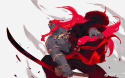 Rule 34 | 1boy, absurdly long hair, absurdres, bara, bare pectorals, beard, black kimono, facial hair, feet out of frame, fighting stance, full beard, ganondorf, highres, holding, holding sword, holding weapon, horns, japanese clothes, kimono, large hands, large pectorals, long hair, male focus, mature male, muscular, muscular male, nintendo, nipples, pectorals, pointy ears, qchbtb, red hair, solo, sword, the legend of zelda, the legend of zelda: tears of the kingdom, thick beard, tsurime, very long hair, weapon