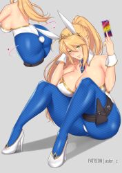 Rule 34 | 1girl, ahoge, anal, anal object insertion, anal tail, animal ears, artoria pendragon (all), artoria pendragon (fate), artoria pendragon (swimsuit ruler) (fate), ass, aster crowley, back, bare shoulders, blonde hair, blue pantyhose, blush, braid, breasts, butt plug, cleavage, collarbone, detached collar, fake animal ears, fake tail, fate/grand order, fate (series), fishnet pantyhose, fishnets, french braid, grey background, hair between eyes, high heels, highres, holster, knees up, large breasts, leotard, long hair, looking at viewer, multiple views, necktie, object insertion, pantyhose, playboy bunny, ponytail, rabbit ears, sex toy, sidelocks, simple background, sitting, tail, thigh strap, tiara, wrist cuffs