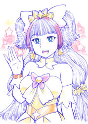 Rule 34 | 1girl, bare shoulders, blue eyes, breasts, cosplay, cure twinkle, cure twinkle (cosplay), detached collar, earrings, female focus, galko, gloves, go! princess precure, hairband, jewelry, large breasts, long hair, low twintails, magical girl, oshiete! galko-chan, precure, scrunchie, solo, star (symbol), star earrings, twintails, two side up, ueyama michirou, very long hair